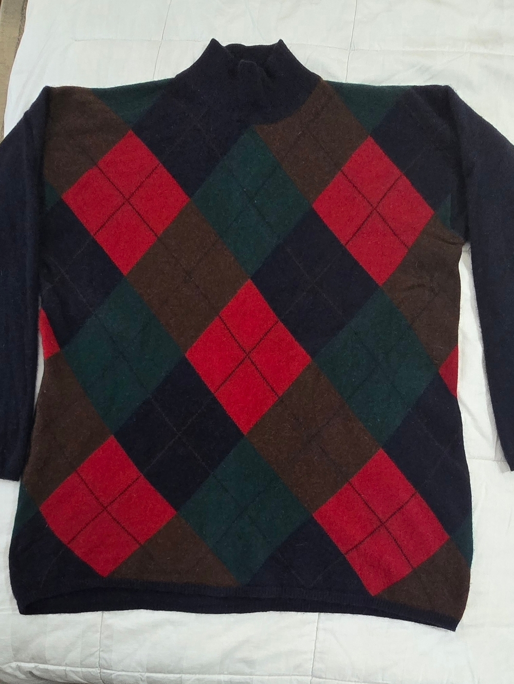 Lord&Taylor 100% Two-Ply Cashmere, Argyle Design Mock Neck Sweater